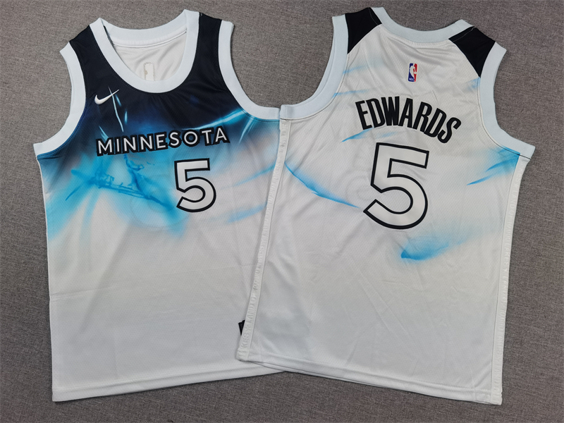 Youth Minnesota Timberwolves 5 Edwards white 2024 2025 NBA jersey